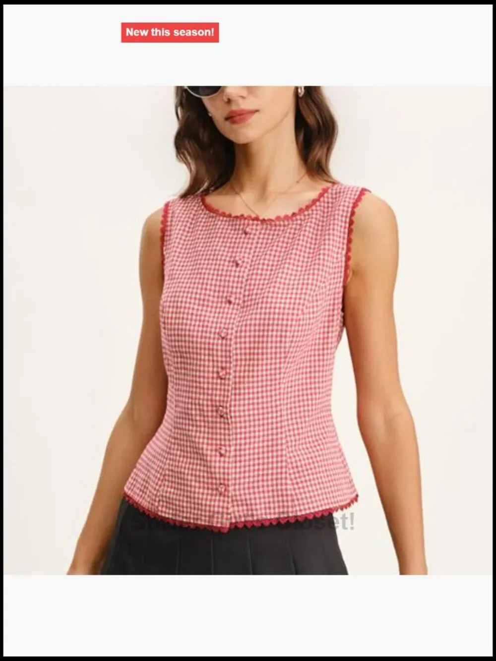 Women Plaid Button Tank Top Sleeveless Lace Trim Vest Blazer Waistcoat